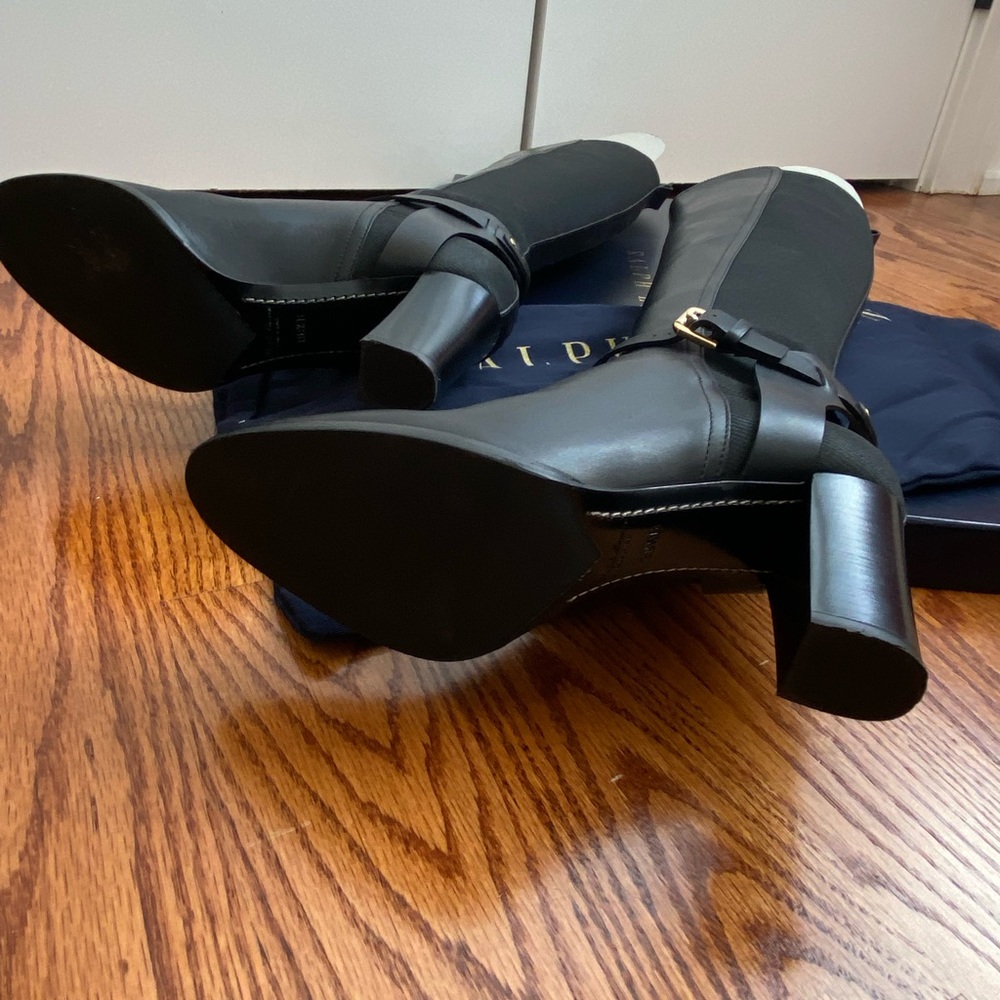 Ralph Lauren Collection- “Mela” tall Black calfskin boots, stretch gore panels. - Picture 7 of 13